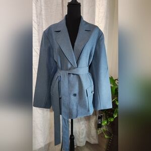 Women's Blue Belted Blazer Jacket